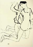 Egon Schiele Two Kneeling Figures oil